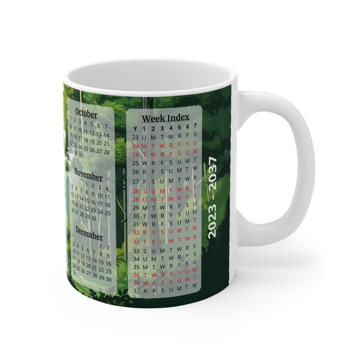 Green Forest · Calendar Mugs: 15-Year Calendar 2023 to 2037 | Ceramic Mug (Small)