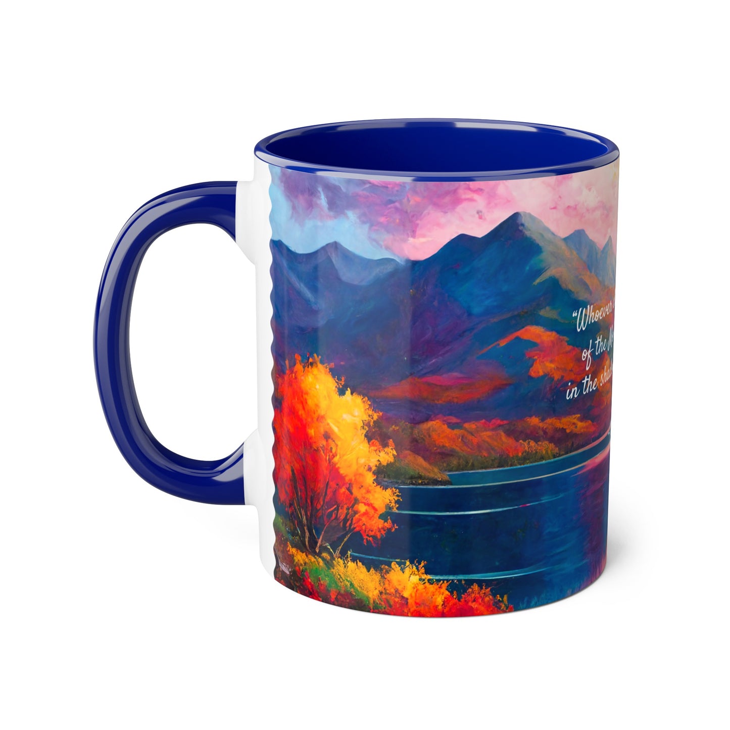 Autumn Lake, Psalm 91, Accent Mug (Small) (Blue/Pink/Red/Yellow)