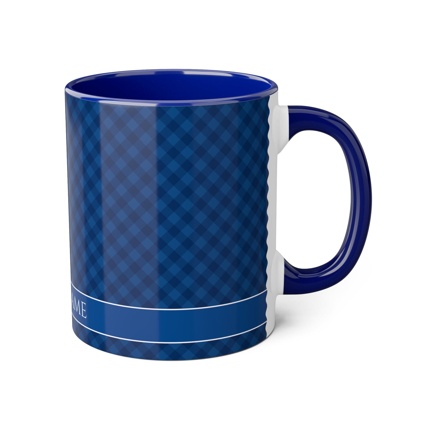 Navy Blue Diagonal Plaid, Personalize It! Your Name, Accent Mug (Small) (Blue)