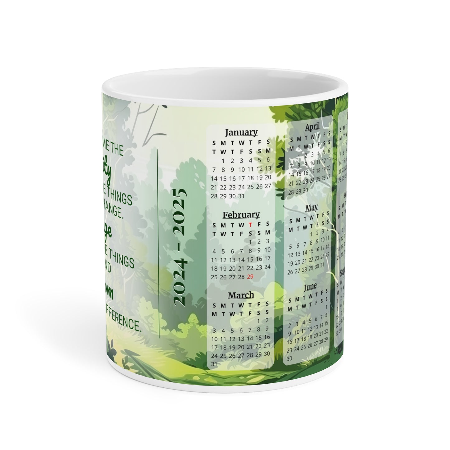 Serenity Forest Wisdom · Calendar Mugs: 2-Year Calendar 2024 to 2025 | Ceramic Mug (Large).