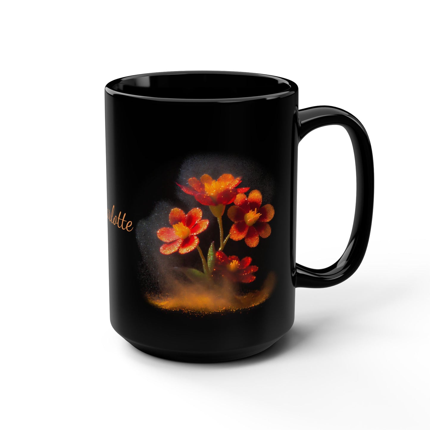 Orange Flowers in Pixie Dust · Personalize It! Your Name and Font | Black Mug (Medium)