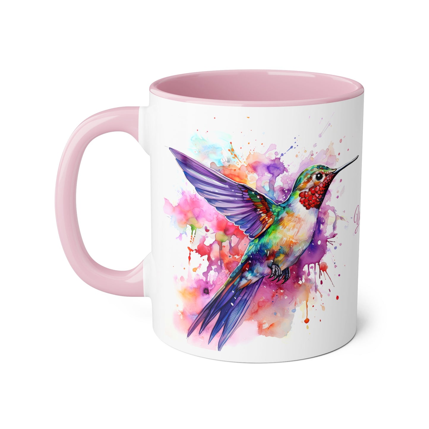 Hummingbird, Personalize It! Your Name Your Font, Accent Mug (Small) (Black/Blue/Light Green/Pink/Red/Yellow)