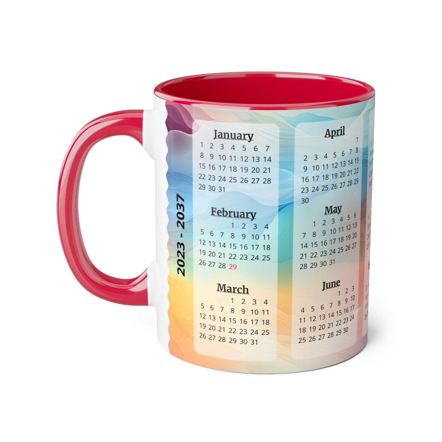 Crystal Clouds · Calendar Mugs: 15-Year Calendar 2023 to 2037 | Accent Mug (Small) (Pink/Red).