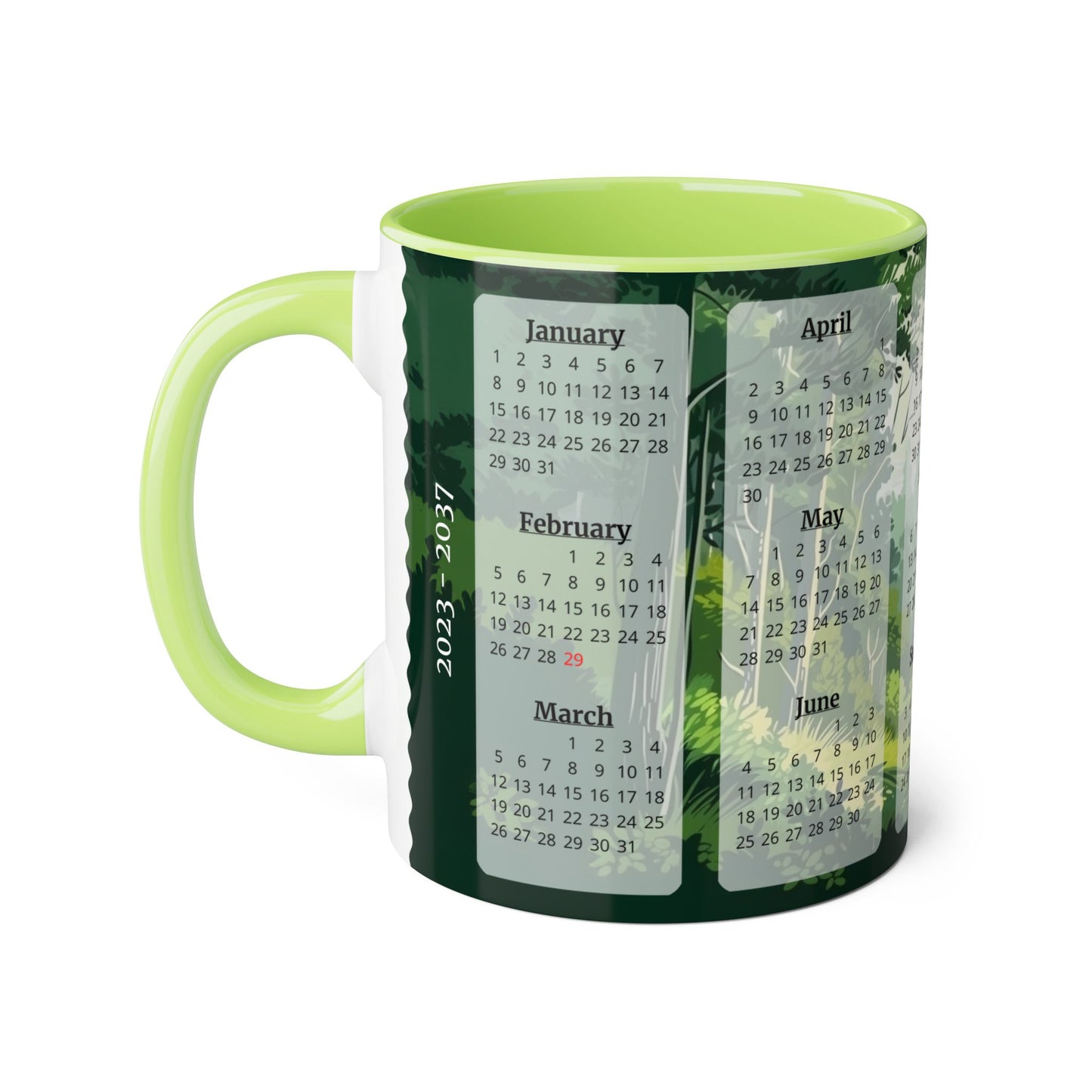 Green Forest, 15 Year Calendar 2023 to 2037, Accent Mug (Small) (Light Green)