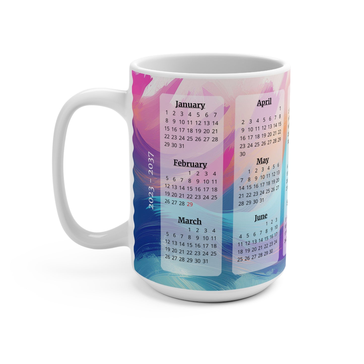 Palette of Pinks and Pastels, 15 Year Calendar 2023 to 2037, Ceramic Mug (Medium)