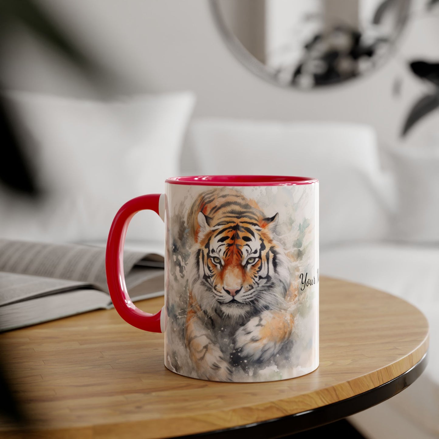 Twin Mystic Tigers: Personalize It! Your Name, Your Font | Accent Mug (Small) (Black/Red/Yellow)