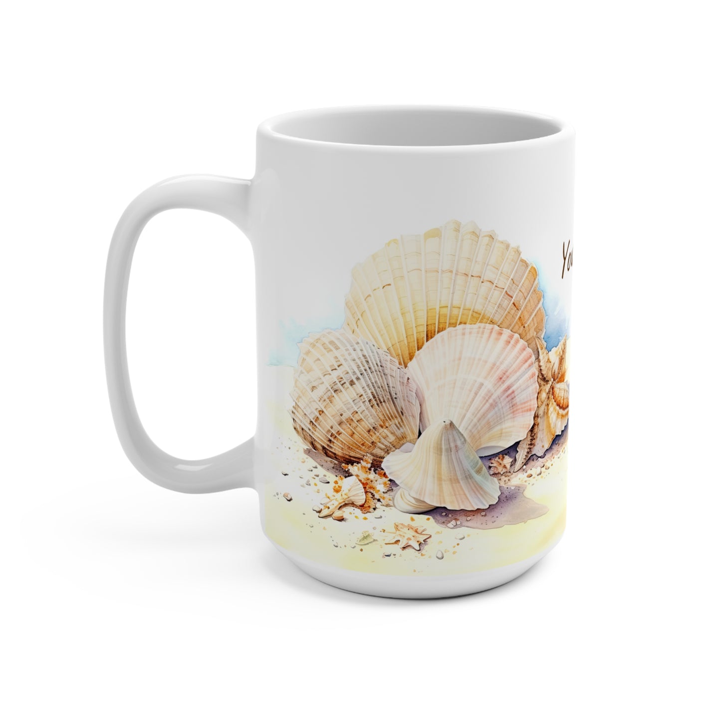 Serene Seashells Watercolor Art: Personalize It! Your Name, Font and Color | Ceramic Mug (Medium) 🇺🇸