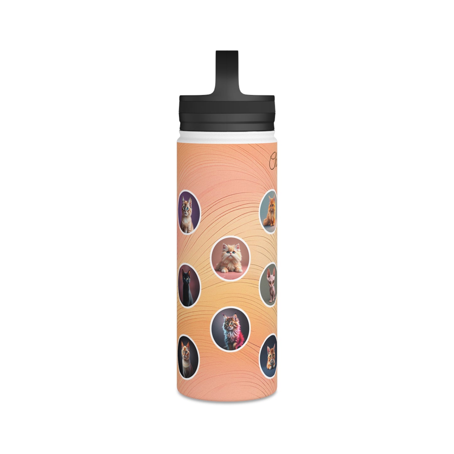 Catmosphere en Pêche: Personalize It! Your Name | Stainless Steel Water Bottle Handle Lid (Medium)