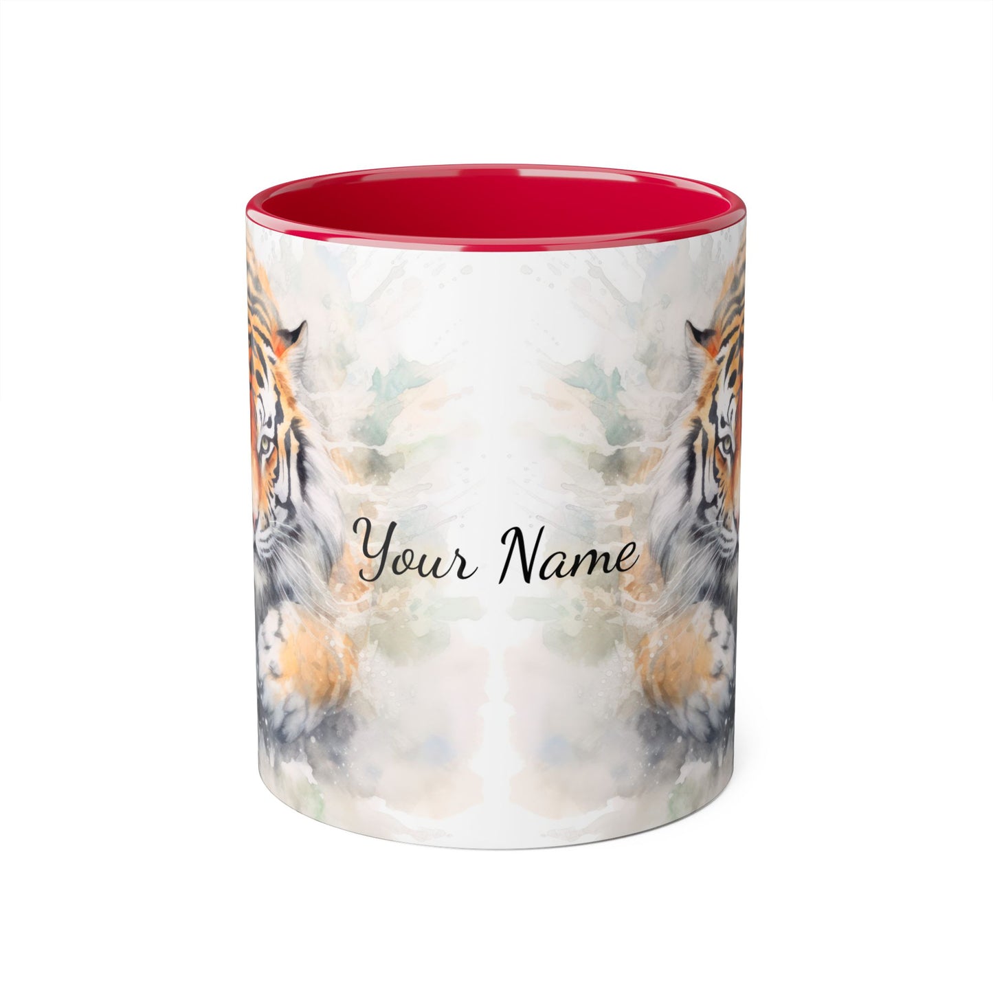 Twin Mystic Tigers · Personalize It! Your Name and Font | Accent Mug (Small) (Black/Red/Yellow).