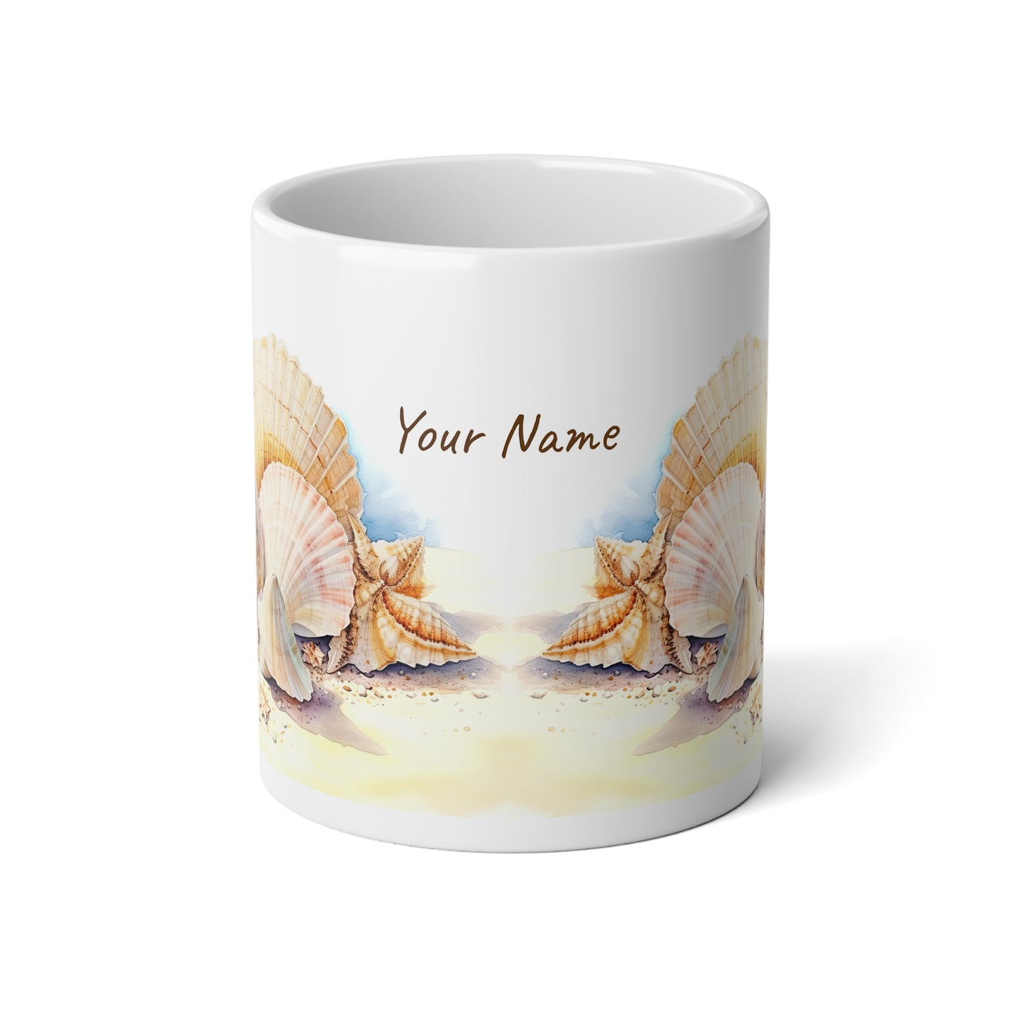 Serene Seashells Watercolor Art: Personalize It! Your Name, Font and Color | Ceramic Mug (Large) 🇺🇸