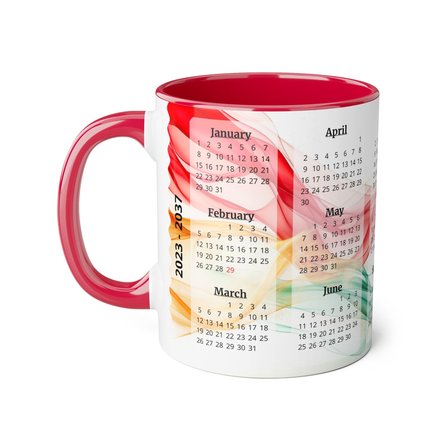 Seta Italiana · Calendar Mugs: 15-Year Calendar 2023 to 2037 | Accent Mug (Small) (Light Green/Red/Yellow).