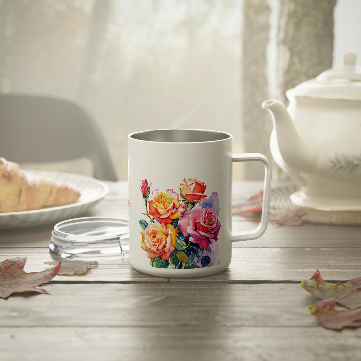 Roses Pink and Yellow: Personalize It! Your Name in Your Font Color | Insulated Coffee Mug