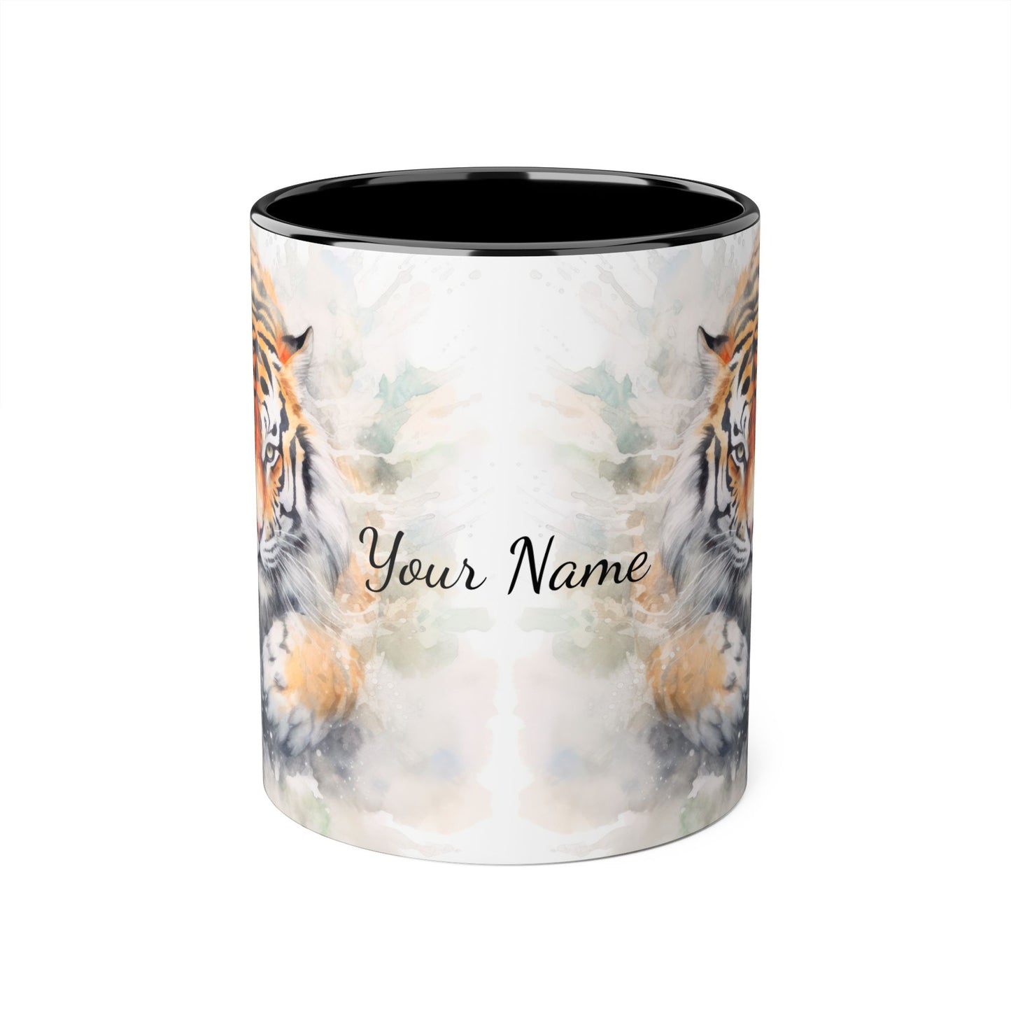 Twin Mystic Tigers · Personalize It! Your Name and Font | Accent Mug (Small) (Black/Red/Yellow).