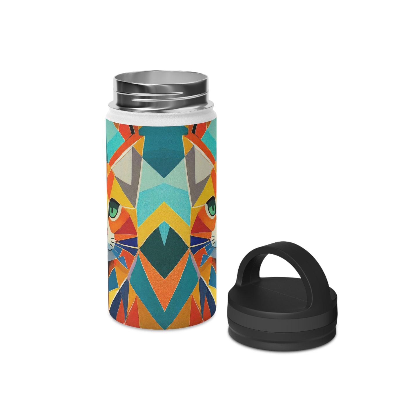 Geometric Feline Fusion | Stainless Steel Water Bottle Handle Lid (Small/Medium)