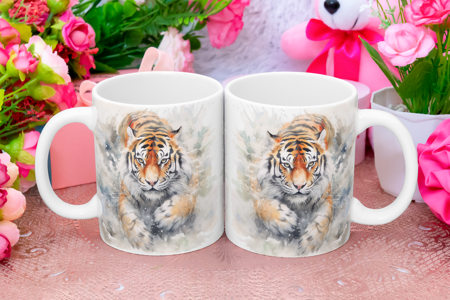 Twin Mystic Tigers: Personalize It! Your Name, Your Font | Ceramic Mug (Large)