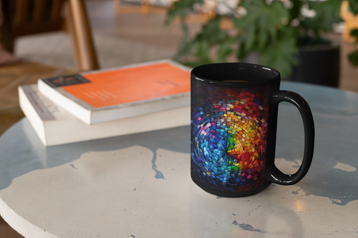 Rainbow Eye Mosaic · Personalize It! Your Name | Black Mug (Medium)