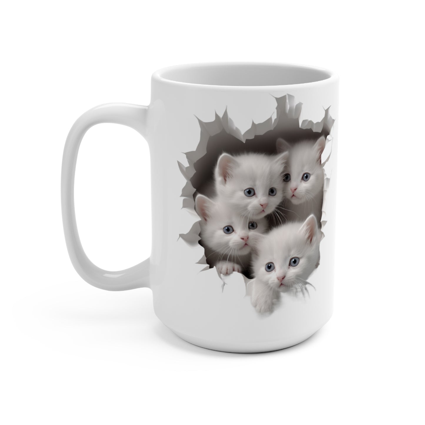 White Kittens in a Mug Hole | Ceramic Mug (Medium)