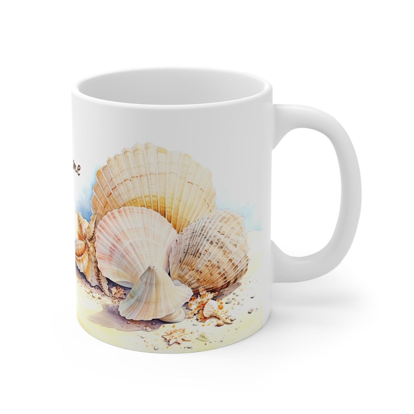 Serene Seashells Watercolor Art: Personalize It! Your Name, Font and Color | Ceramic Mug (Small)