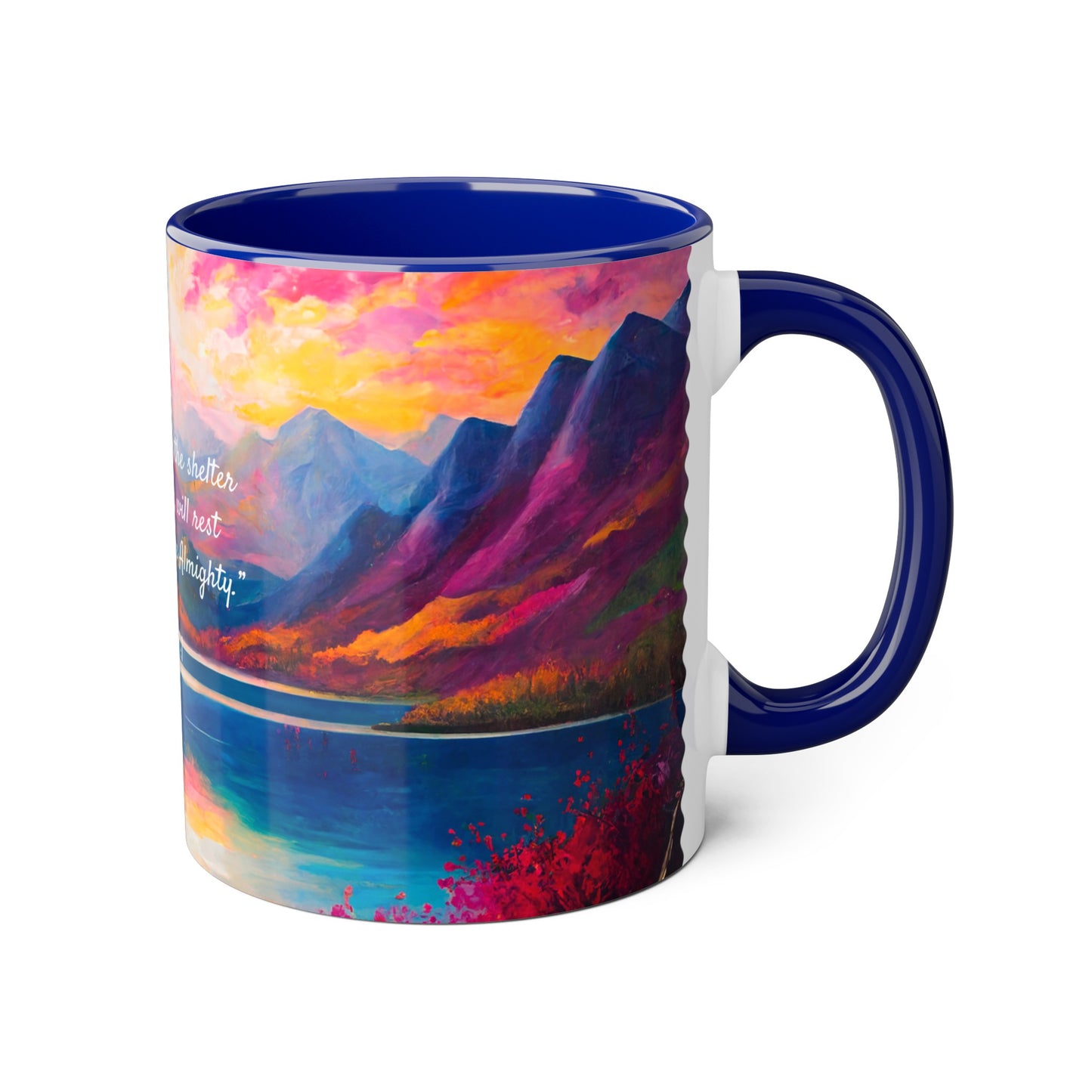 Autumn Lake, Psalm 91, Accent Mug (Small) (Blue/Pink/Red/Yellow)