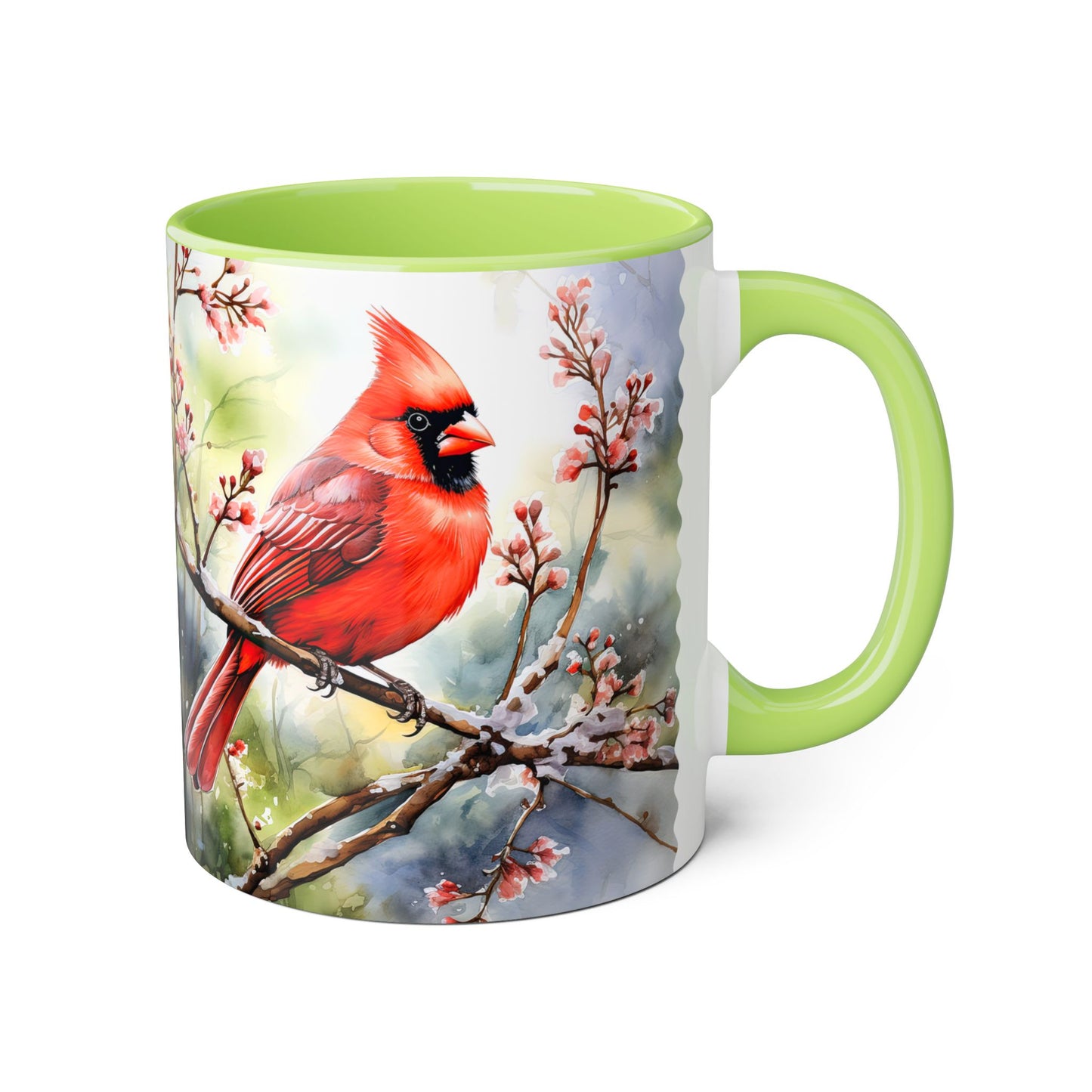 Winter Cardinals Dream Art | Accent Mug (Small) (Navy Blue/Pink/Red/Yellow).