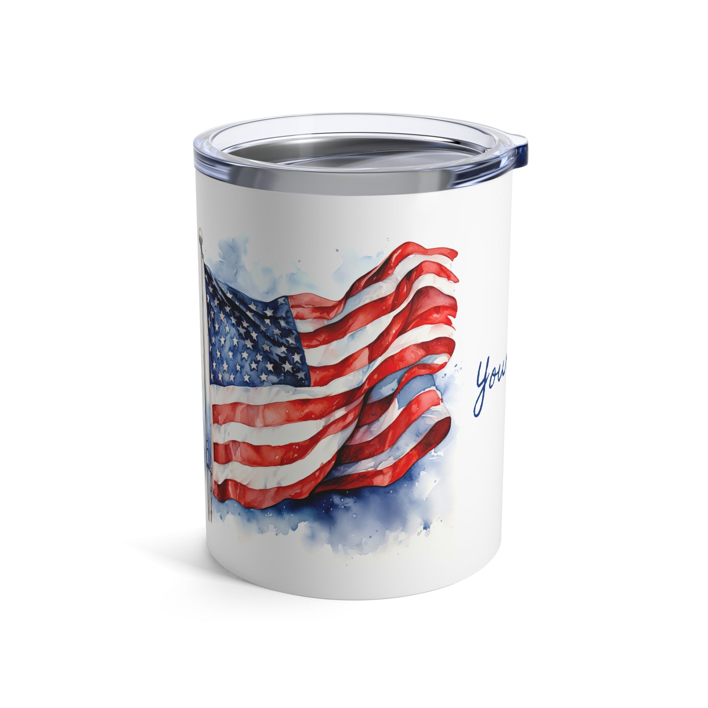 Watercolor American Flag In The Wind · Personalize It! Your Name and Font | Small Tumbler