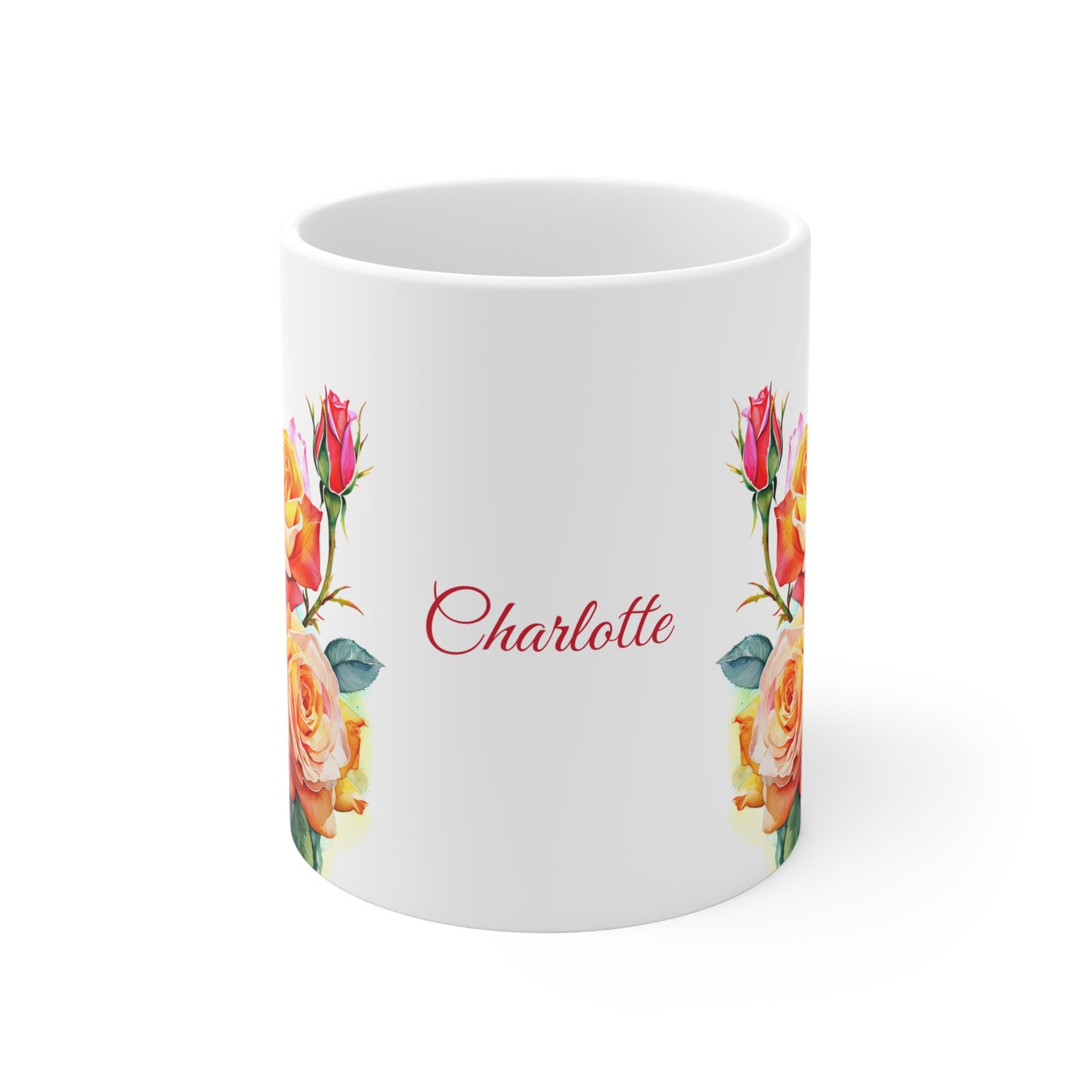 Roses Pink and Yellow: Personalize It! Your Name in Your Font Color | Ceramic Mug (Small/Medium)