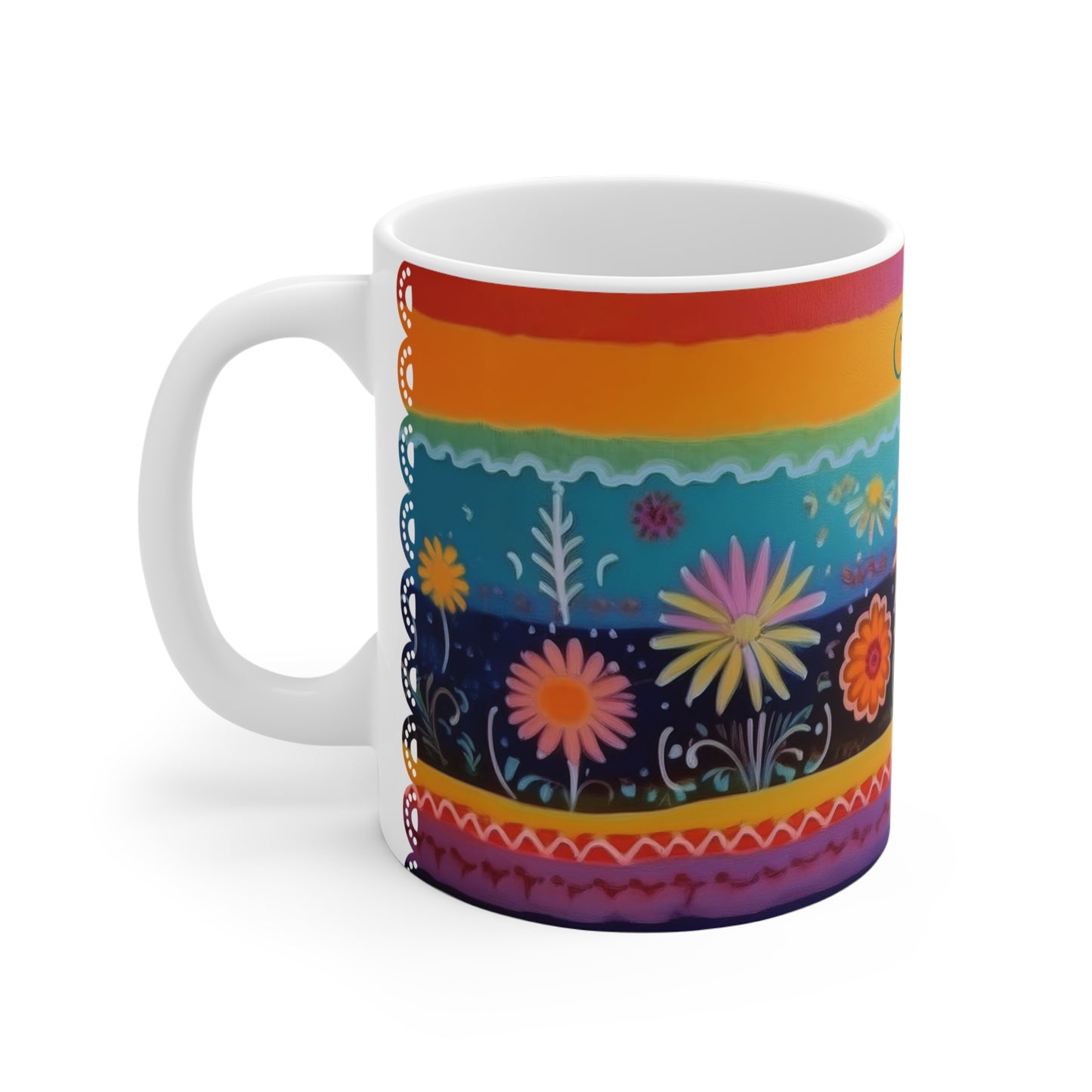 Floral Tapestry Bloom: Personalize It! Your Name, Font and Color | Ceramic Mug (Small/Medium/Large)