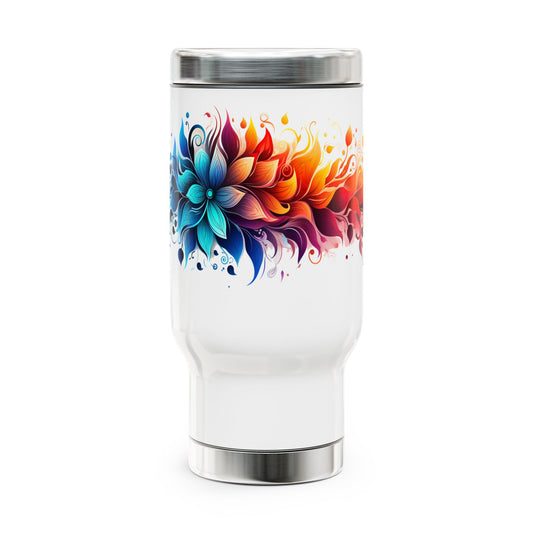 Vibrant Bloom Spectrum: Personalize It! Your Name, Your Font | Stainless Steel Travel Mug with Handle