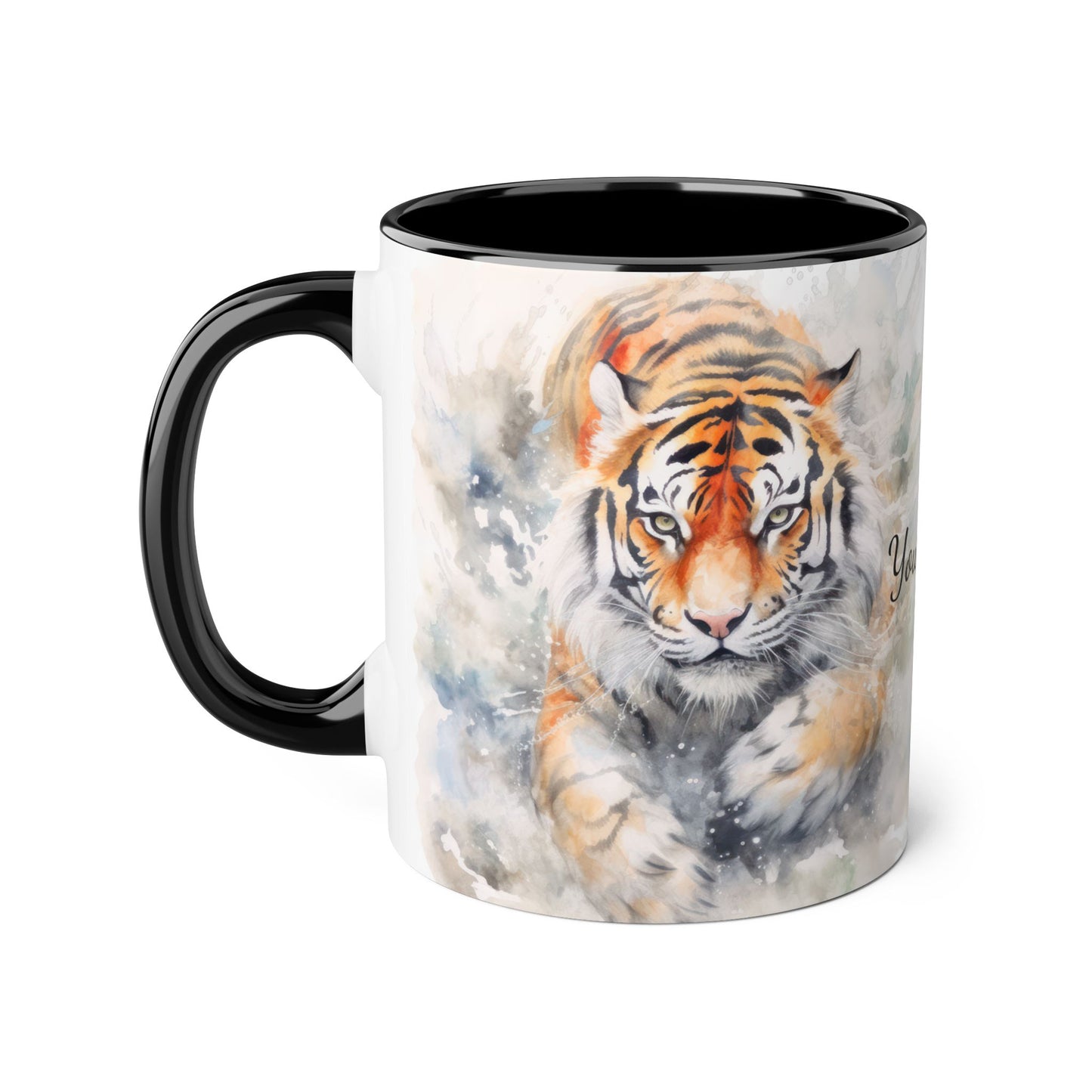 Twin Mystic Tigers · Personalize It! Your Name and Font | Accent Mug (Small) (Black/Red/Yellow).