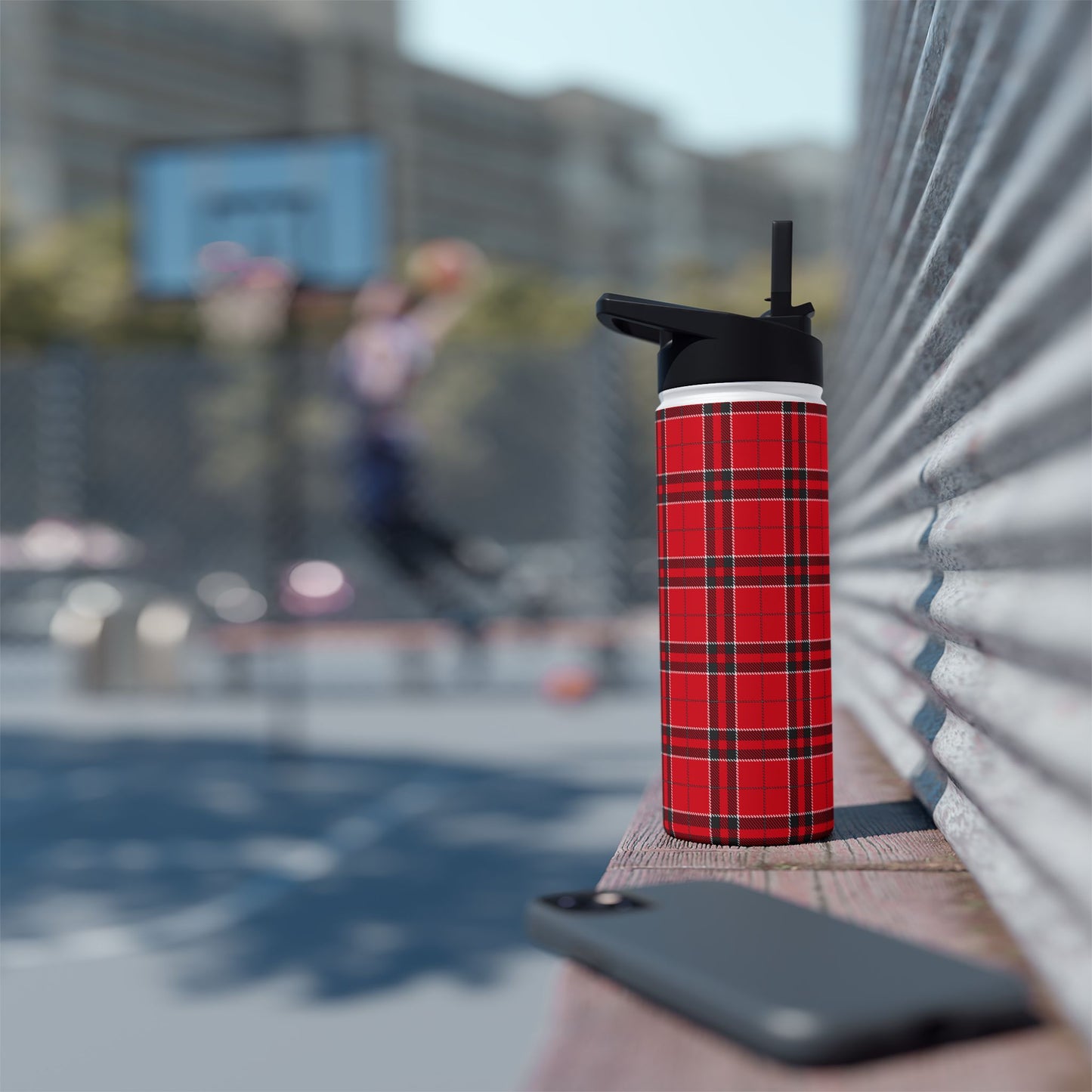 Red and Black Tartan Plaid | Stainless Steel Water Bottle Standard Lid (Small/Medium)