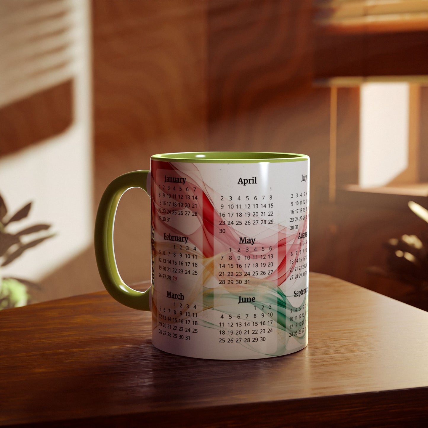 Seta Italiana · Calendar Mugs: 15-Year Calendar 2023 to 2037 | Accent Mug (Small) (Light Green/Red/Yellow).