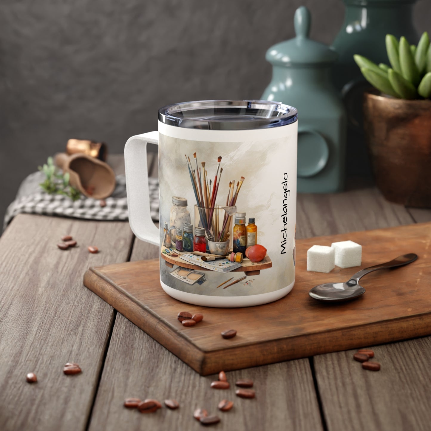 Artist's Painting Tools, Personalize It! Your Name, Insulated Coffee Mug