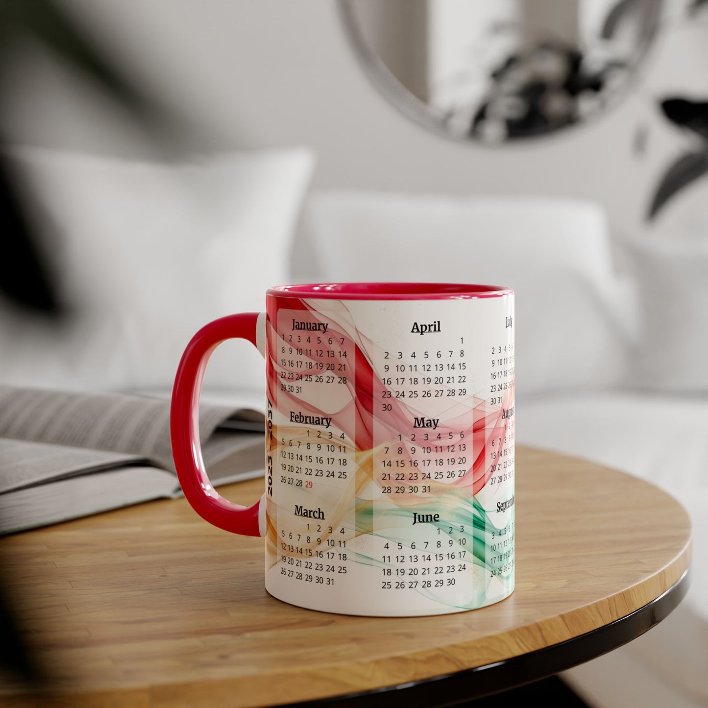 Seta Italiana · Calendar Mugs: 15-Year Calendar 2023 to 2037 | Accent Mug (Small) (Light Green/Red/Yellow).