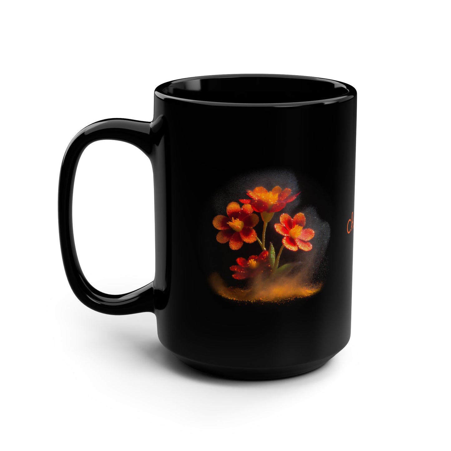 Orange Flowers in Pixie Dust: Personalize It! Your Name Your Font | Black Mug (Medium)