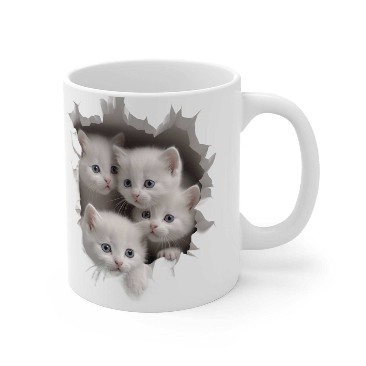 White Kittens in a Mug Hole, Ceramic Mug (Small)