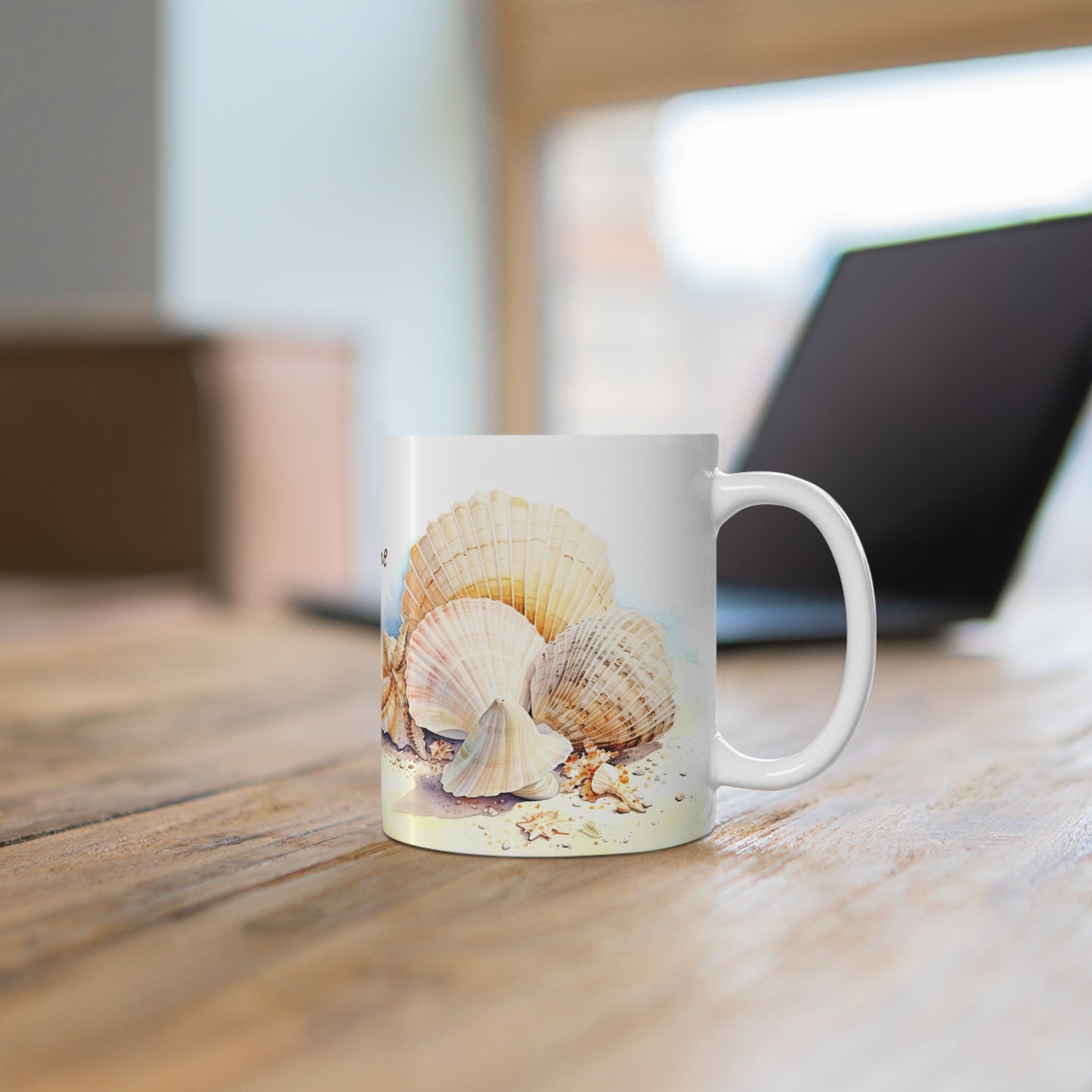 Serene Seashells Watercolor Art: Personalize It! Your Name, Font and Color | Ceramic Mug (Small)