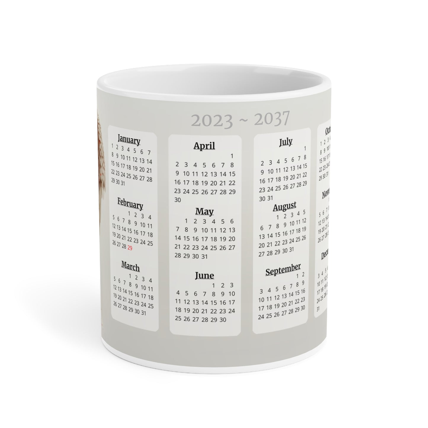 The Watcher · Calendar Mugs: 15 Year Calendar 2023 to 2037 | Ceramic Mug (Large).