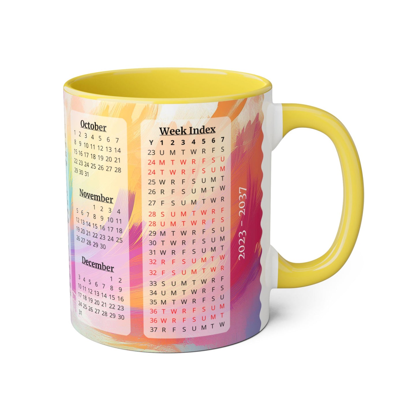 Palette of Pinks and Pastels, 15 Year Calendar 2023 to 2037, Accent Mug (Small) (Pink/Red/Yellow)