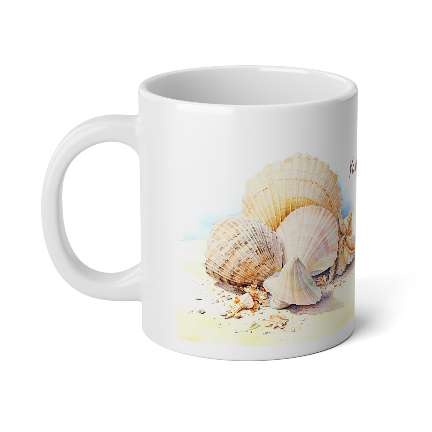 Serene Seashells Watercolor Art: Personalize It! Your Name, Font and Color | Ceramic Mug (Large) 🇺🇸