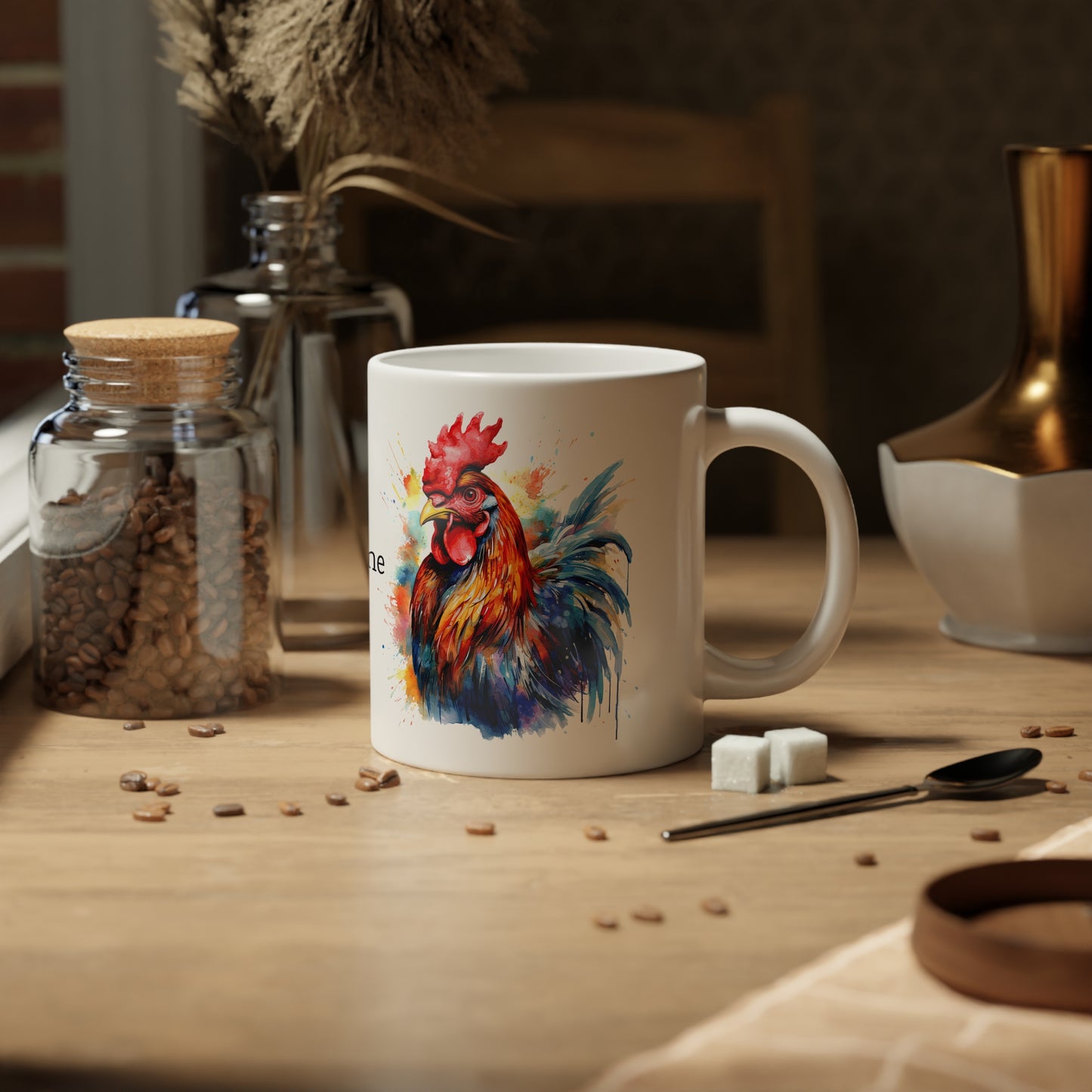 Majestic Rooster · Personalize It! Your Name and Font | Ceramic Mug (Large)