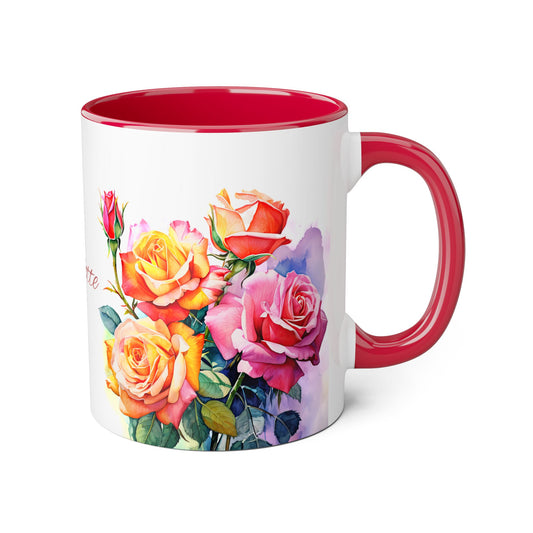 Roses Pink and Yellow · Personalize It! Your Name, Font and Color | Accent Mug (Small) (Light Green/Pink/Red/Yellow).