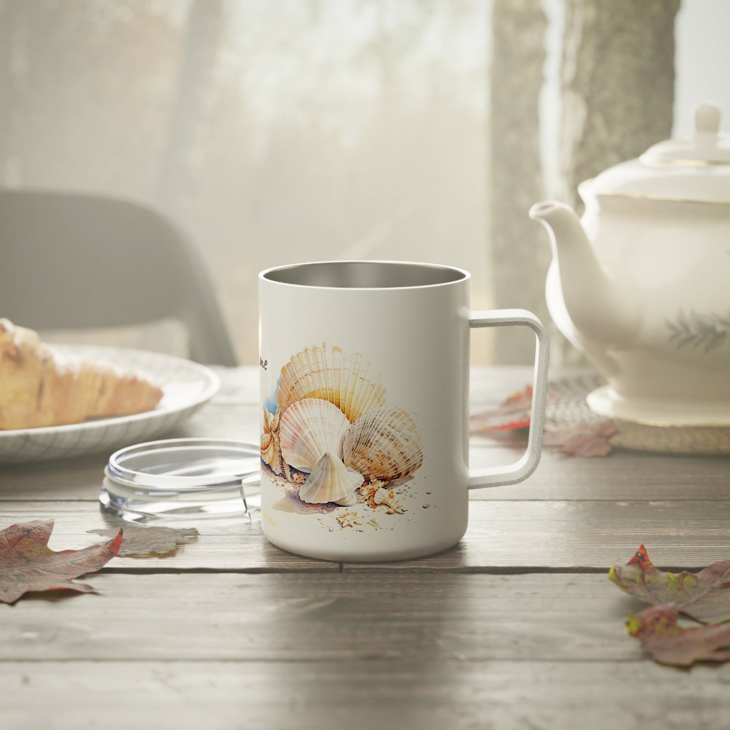 Serene Seashells Watercolor Art: Personalize It! Your Name, Font and Color | Insulated Coffee Mug 🇺🇸🇨🇦