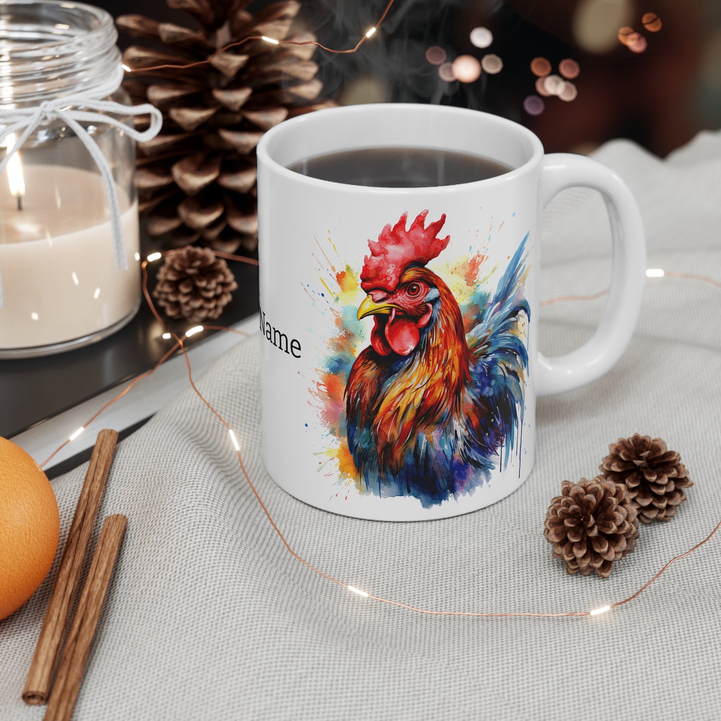 Majestic Rooster: Personalize It! Your Name and Font | Ceramic Mug (Small) 🇺🇸