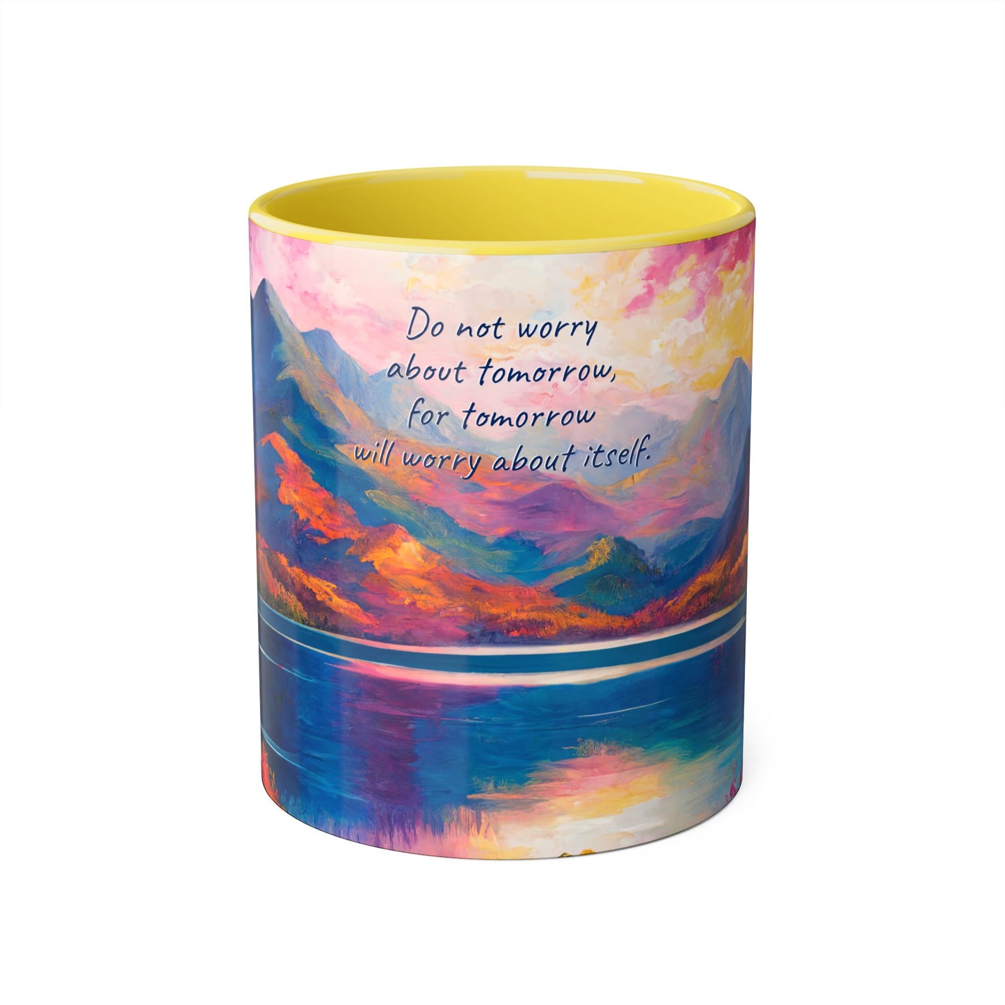 Autumn Lake · Customize It! Your Text or Quote | Accent Mug (Small) (Blue/Pink/Red/Yellow).