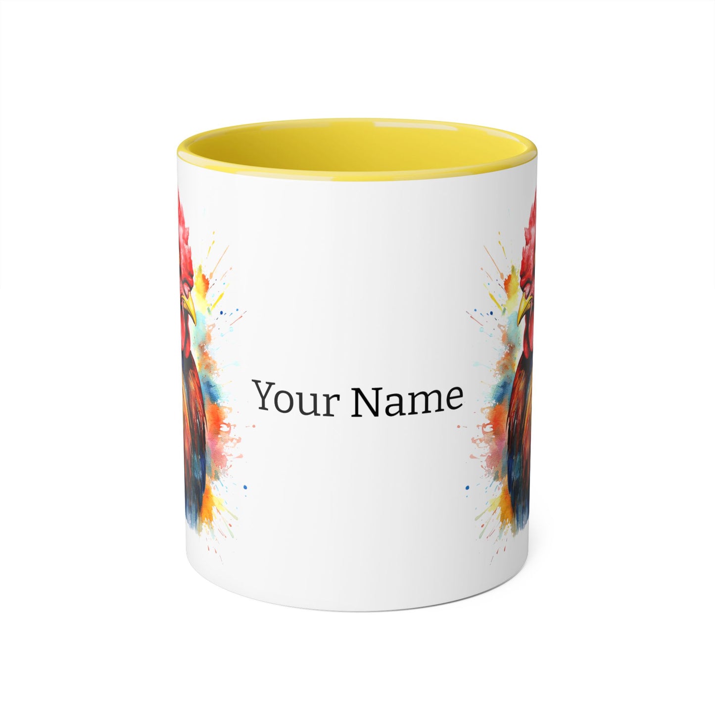 Majestic Rooster: Personalize It! Your Name and Font | Accent Mug (Small) (Black/Blue/Light Green/Pink/Red/Yellow) 🇨🇦🇺🇸