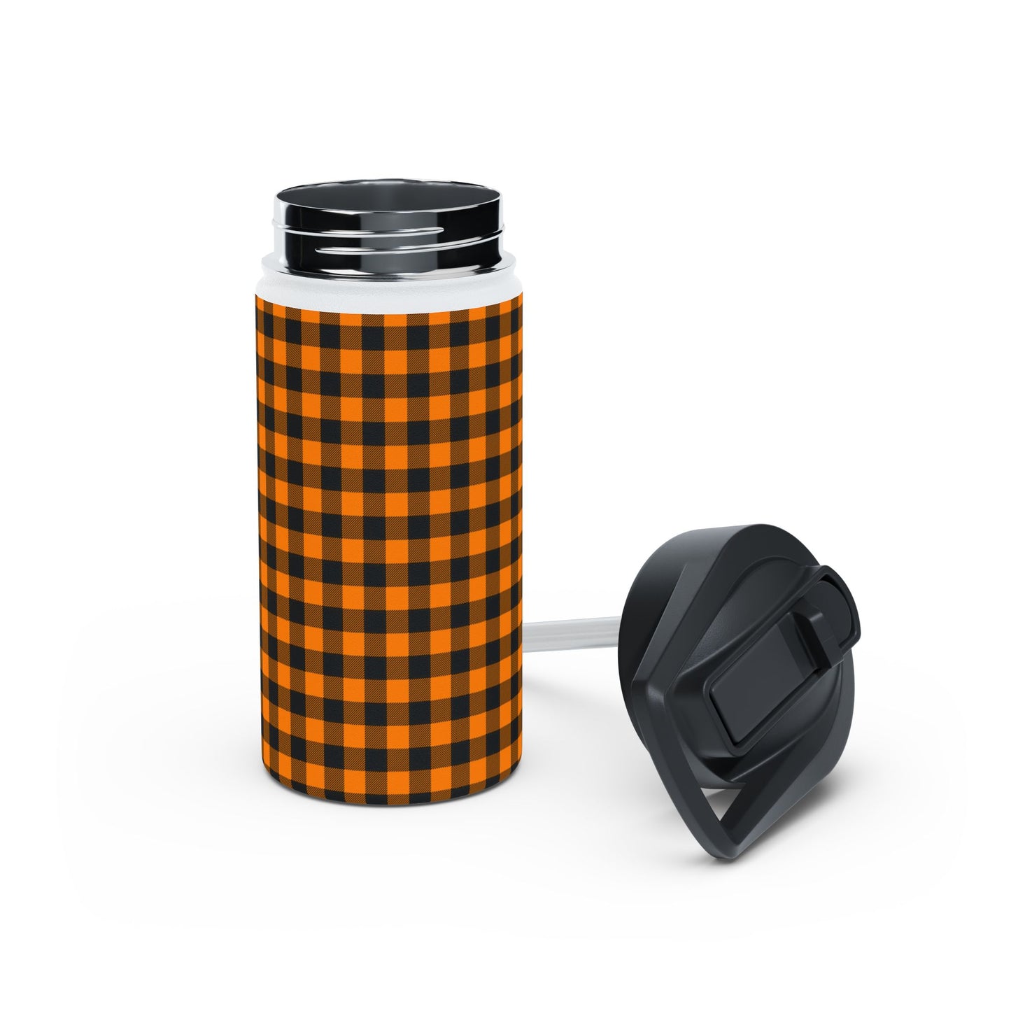 Black Orange Checks | Stainless Steel Water Bottle Standard Lid (Small/Medium)