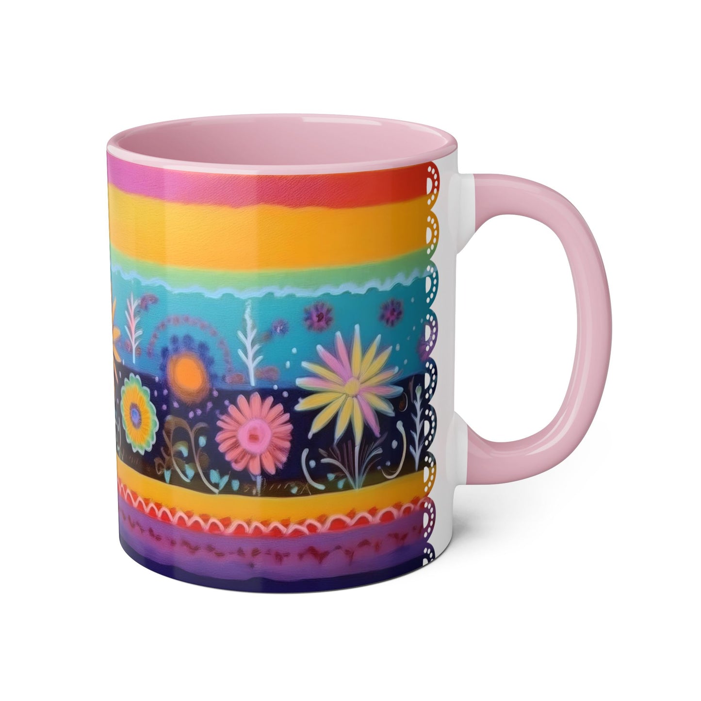 Floral Tapestry Bloom · Personalize It! With Your Name | Accent Mug (Small) (Black/Blue/Light Green/Pink/Red/Yellow).