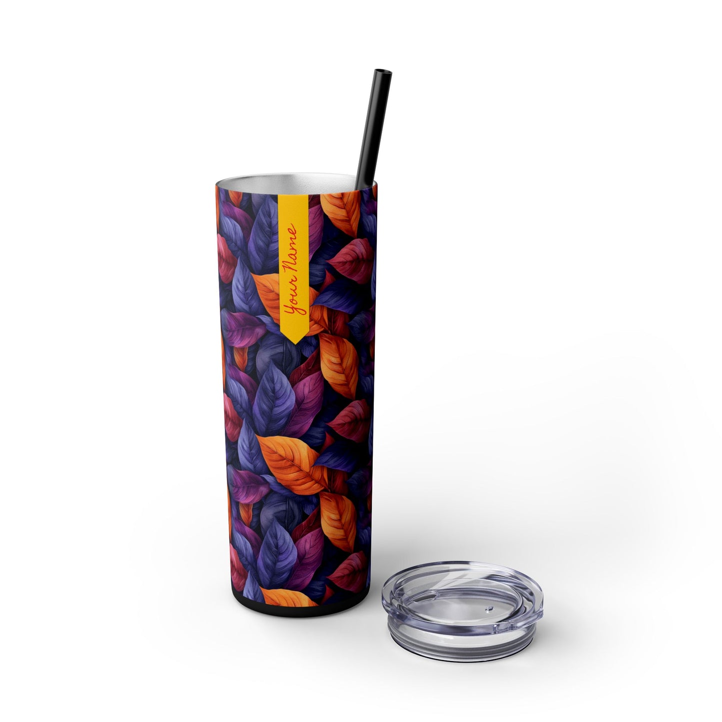 Folia Purpura · Personalize It! Your Name and Font | Skinny Tumbler with Straw (Glossy) (White) / (Matte) (Black)