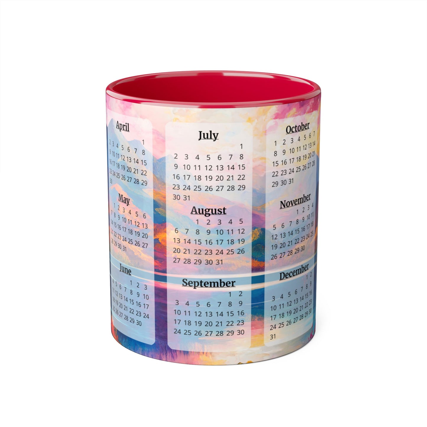 Autumn Lake · Calendar Mugs: 15-Year Calendar 2023 to 2037 | Accent Mug (Small) (Blue/Pink/Red/Yellow).