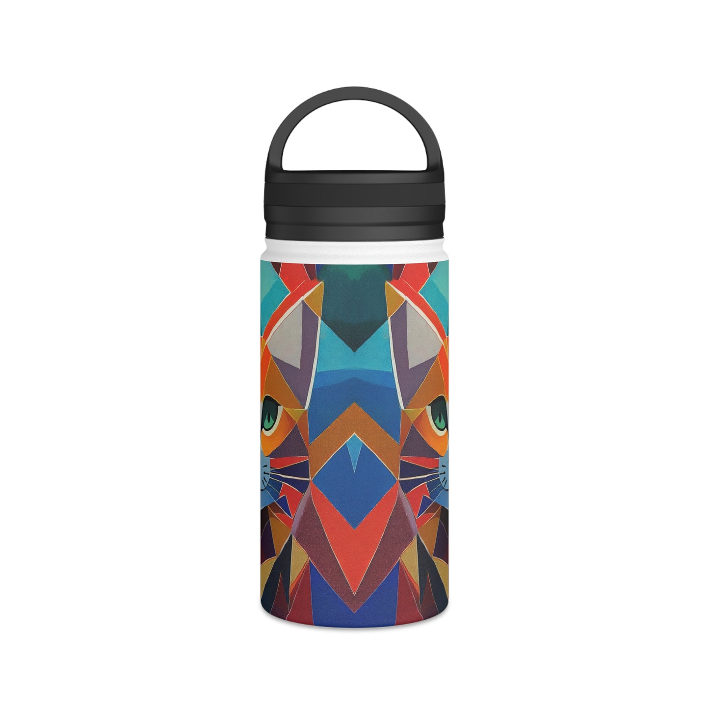 Geometric Feline Fusion | Stainless Steel Water Bottle Handle Lid (Small/Medium)